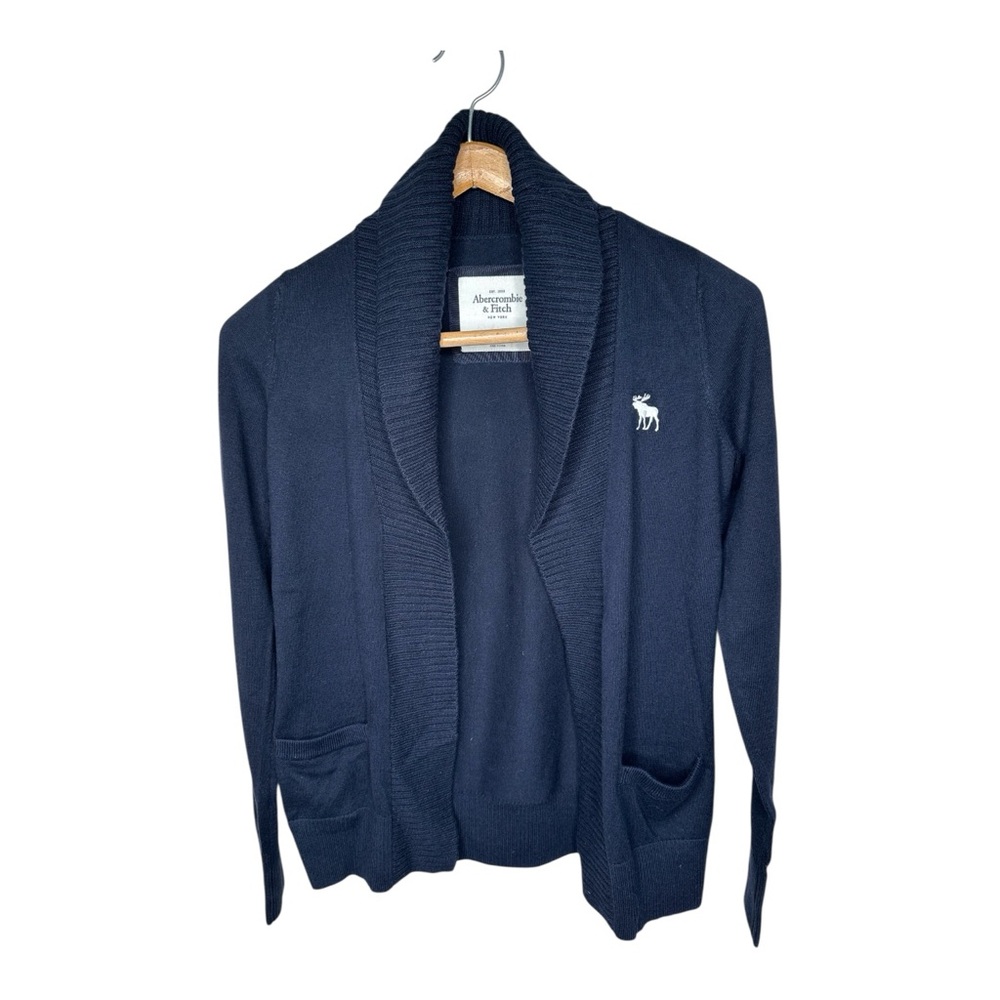 Abercrombie & Fitch Shawl Collar Cardigan Moose Embroidery Size Small Navy Blue